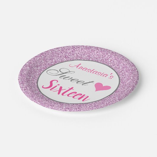 Girly Glam Pink Lila Paars Glitter Sweet Sixteen Papieren Bordje (Gekanteld)