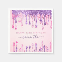 Girly Glam Pink Paars Glitter Drip 13th Birthday