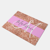 Girly Glam Pink Peach Gold Glitter Monogram Naam Deurmat (Schuin)