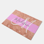 Girly Glam Pink Peach Gold Glitter Monogram Naam Deurmat (Schuin)