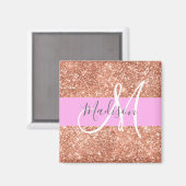 Girly Glam Pink Peach Gold Glitter Monogram Naam Magneet (Voorkant / Achterkant)