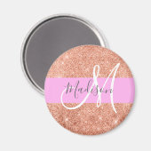 Girly Glam Pink Peach Gold Glitter Monogram Naam Magneet (Voorkant / Achterkant)