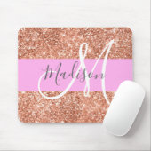 Girly Glam Pink Peach Gold Glitter Monogram Naam Muismat (Met muis)