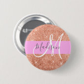 Girly Glam Pink Peach Gold Glitter Monogram Naam Ronde Button 5,7 Cm (Voorkant /achterkant)