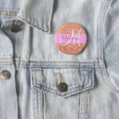 Girly Glam Pink Peach Gold Glitter Monogram Naam Ronde Button 5,7 Cm (In situ)