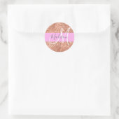 Girly Glam Pink Peach Gold Glitter Monogram Naam Ronde Sticker (Tas)