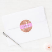 Girly Glam Pink Peach Gold Glitter Monogram Naam Ronde Sticker (Envelop)