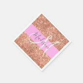 Girly Glam Pink Peach Gold Glitter Monogram Naam Servet (Hoek)