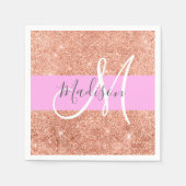 Girly Glam Pink Peach Gold Glitter Monogram Naam Servet (Voorkant)