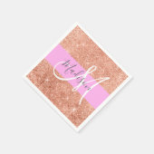 Girly Glam Pink Peach Gold Glitter Monogram Naam Servet (Hoek)