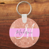 Girly Glam Pink Peach Gold Glitter Monogram Naam Sleutelhanger (Voorkant)