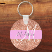 Girly Glam Pink Peach Gold Glitter Monogram Naam Sleutelhanger (Voorkant)