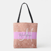 Girly Glam Pink Peach Gold Glitter Monogram Naam Tote Bag (Achterkant)