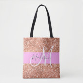 Girly Glam Pink Peach Gold Glitter Monogram Naam Tote Bag (Voorkant)