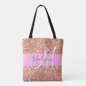 Girly Glam Pink Peach Gold Glitter Monogram Naam Tote Bag (Achterkant)
