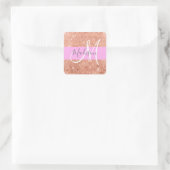 Girly Glam Pink Peach Gold Glitter Monogram Naam Vierkante Sticker (Tas)