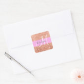 Girly Glam Pink Peach Gold Glitter Monogram Naam Vierkante Sticker (Envelop)