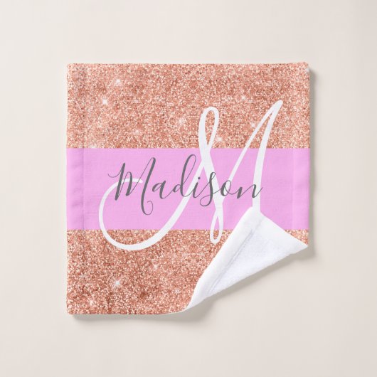 Girly Glam Pink Peach Gold Glitter Monogram Naam Washandje (Wasdoekje)