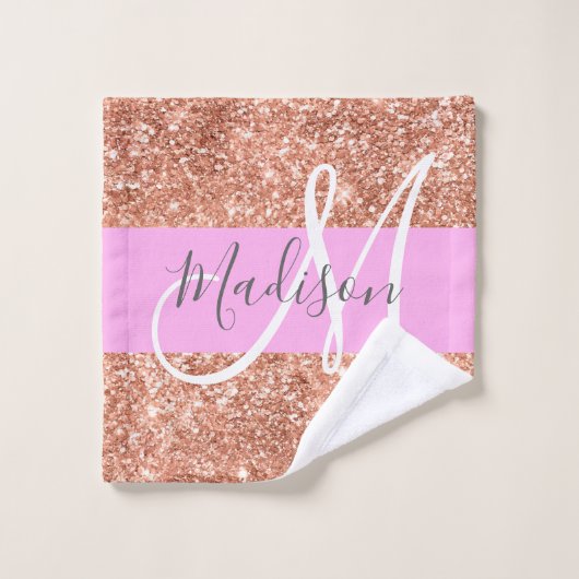 Girly Glam Pink Peach Gold Glitter Monogram Naam Washandje (Wasdoekje)