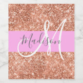 Girly Glam Pink Peach Gold Glitter Monogram Naam Wijn Etiket (Enkel label)