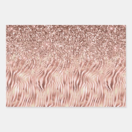 Girly Glam Pink Peach Roos Zebra Print Inpakpapier Vel (Voorkant 3)