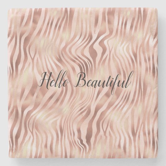 Girly Glam Pink Peach Roos Zebra Print Stenen Onderzetter (Voorkant)