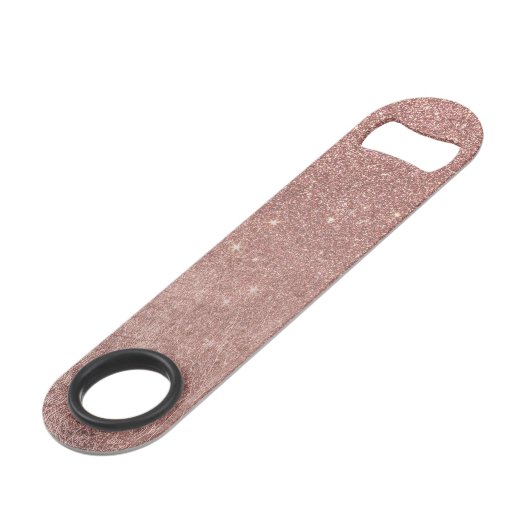 Girly Glam Pink Rose Gold Foil en Glitter Mesh Speed Flessenopener (Achterkant Gekanteld)