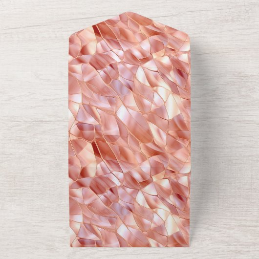 Girly Glam Pink Rose Gold Wedding All In One Uitnodiging (Buitenkant)