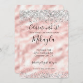 Girly Glam Pink Silver Glitter Sparkle Confetti Kaart (Voorkant / Achterkant)