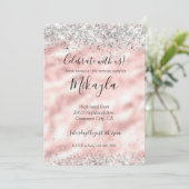 Girly Glam Pink Silver Glitter Sparkle Confetti Kaart (Staand voorkant)