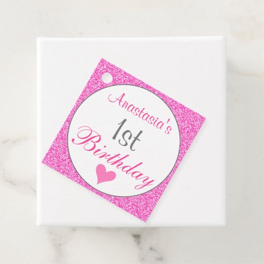 Girly Glam Princess Hot Pink Glitter 1e verjaardag Bedankjes Labels (In situ)