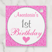 Girly Glam Princess Hot Pink Glitter 1e verjaardag Bedankjes Labels (Achterkant)