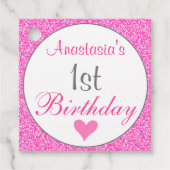 Girly Glam Princess Hot Pink Glitter 1e verjaardag Bedankjes Labels (Voorkant)