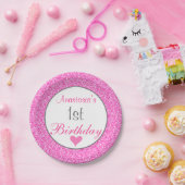 Girly Glam Princess Hot Pink Glitter 1e verjaardag Papieren Bordje (Feest)