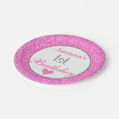 Girly Glam Princess Hot Pink Glitter 1e verjaardag Papieren Bordje (Gekanteld)