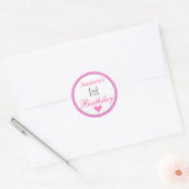 Girly Glam Princess Hot Pink Glitter 1e verjaardag Ronde Sticker (Envelop)
