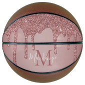 Girly Glam Roos Gold Driving Glitter Monogram Basketbal (Voorkant)