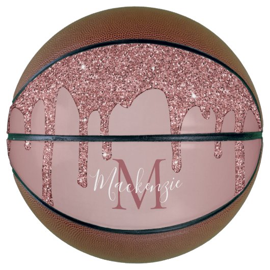 Girly Glam Roos Gold Driving Glitter Monogram Basketbal (Voorkant)