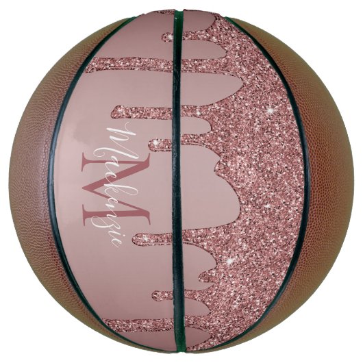 Girly Glam Roos Gold Driving Glitter Monogram Basketbal (Verticaal)
