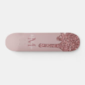 Girly Glam Roos Gold Driving Glitter Monogram Persoonlijk Skateboard (Horizontaal)