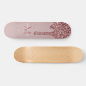 Girly Glam Roos Gold Driving Glitter Monogram Persoonlijk Skateboard (Horizontaal)
