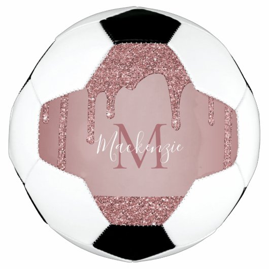 Girly Glam Roos Gold Driving Glitter Monogram Voetbal (Voorkant)