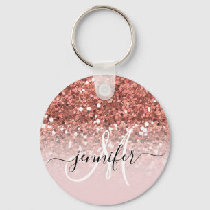 Girly Glam Roos Gold Glitter Luxury Monogram Sleutelhanger
