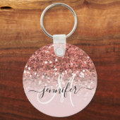 Girly Glam Roos Gold Glitter Luxury Monogram Sleutelhanger (Voorkant)