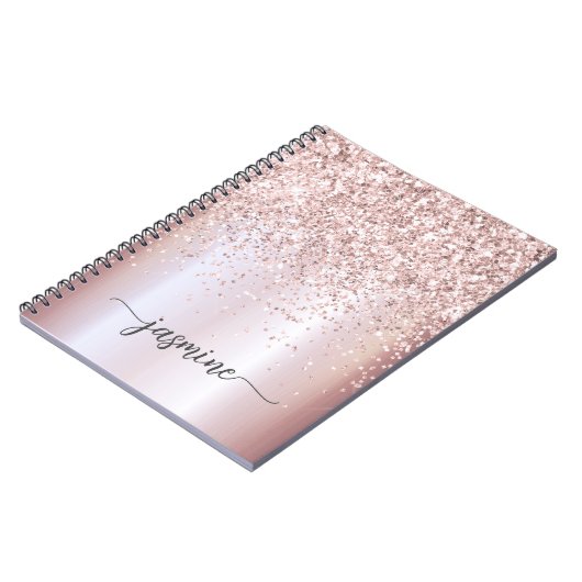 Girly Glam Roos Gold Glitter Monogram Name Script Notitieboek (Linkerzijde)