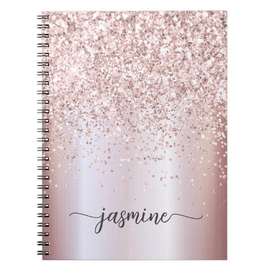 Girly Glam Roos Gold Glitter Monogram Name Script Notitieboek (Voorkant)