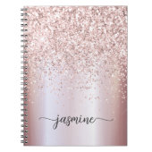 Girly Glam Roos Gold Glitter Monogram Name Script Notitieboek (Voorkant)