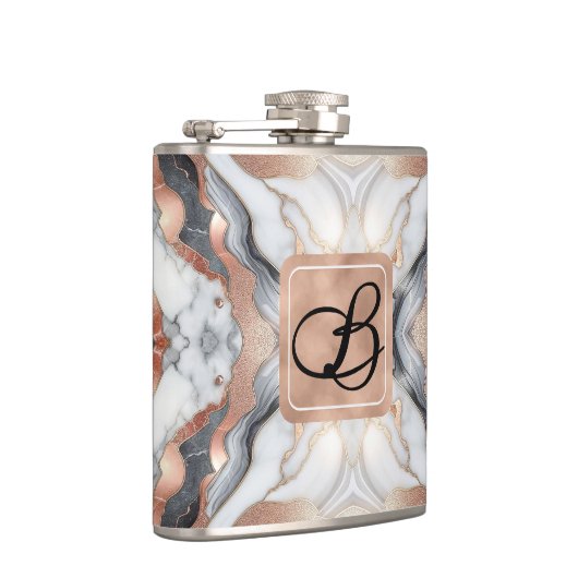 Girly Glam Roos Goud Zilver & Wit Marmer Heupfles (Rechts)