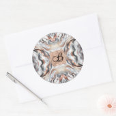 Girly Glam Roos Goud Zilver & Wit Marmer Initiaal Ronde Sticker (Envelop)