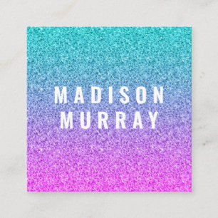 Girly Glam Roze Blauw Paars Glitter Ombre Monogram Vierkante Visitekaartje